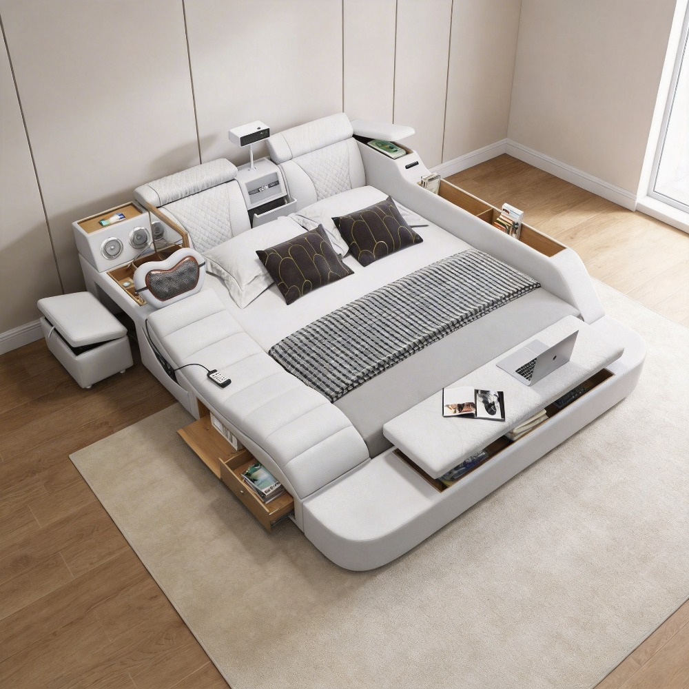 Tech Queen - King/Queen Size Genuine Leather Bed, Modern