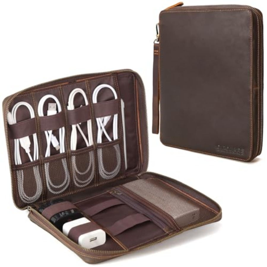 Tech Accessories Travel Bag - Polare Full Grain Leather Travel Cable